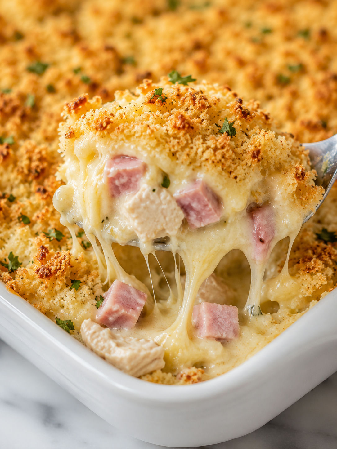 Easy Chicken Cordon Bleu Casserole, plated and served