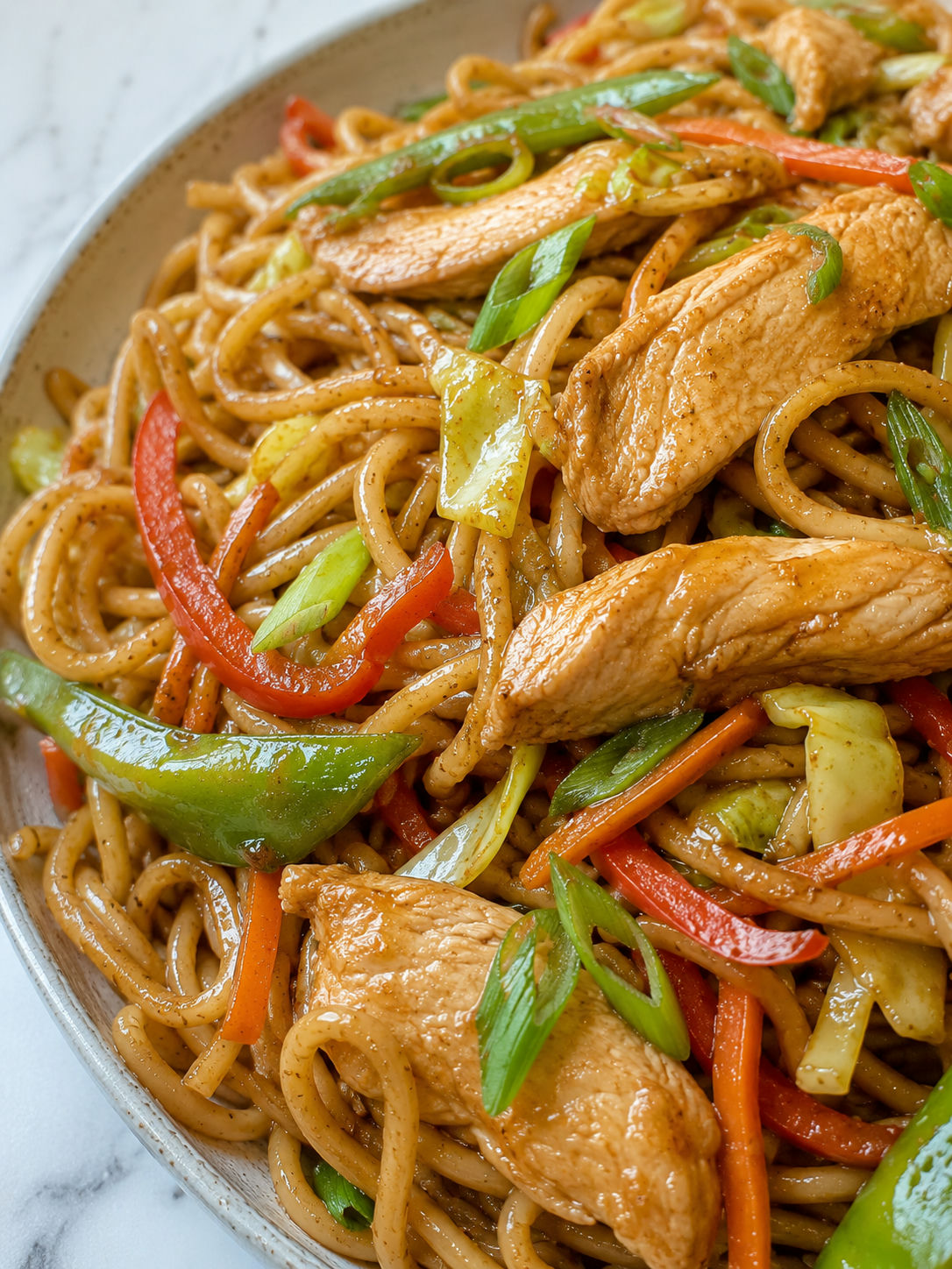 Easy Chicken Lo Mein, plated and served