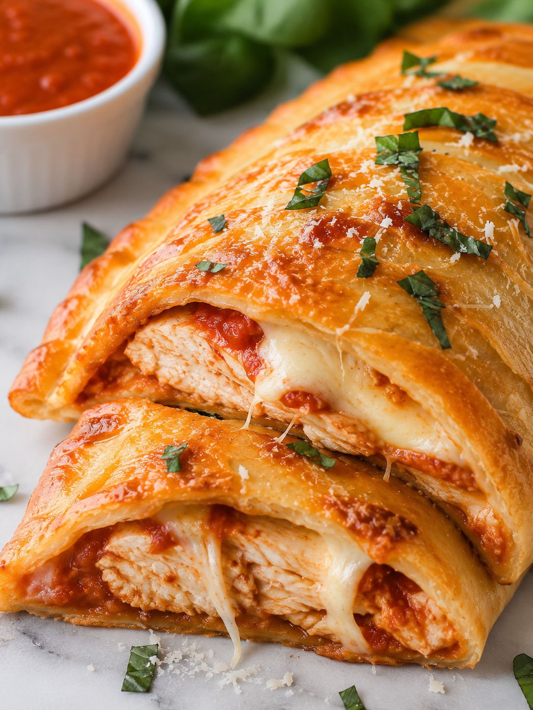 Easy Chicken Parmesan Calzone, plated and served