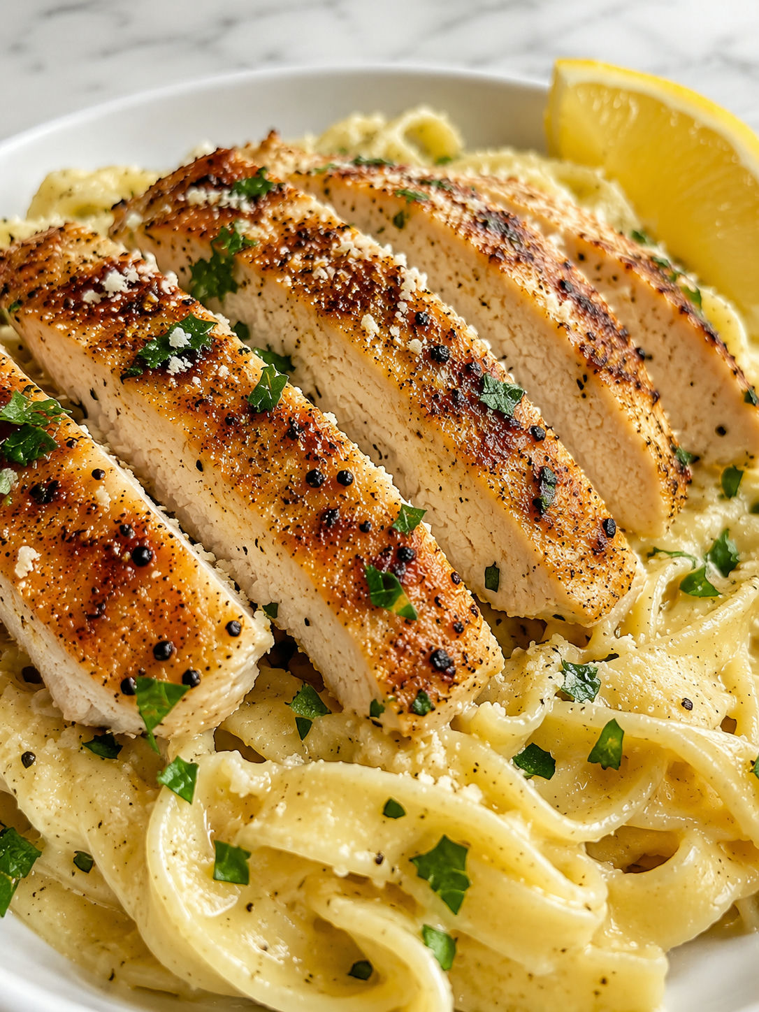 Easy Chicken with Buttered Noodles, plated and served