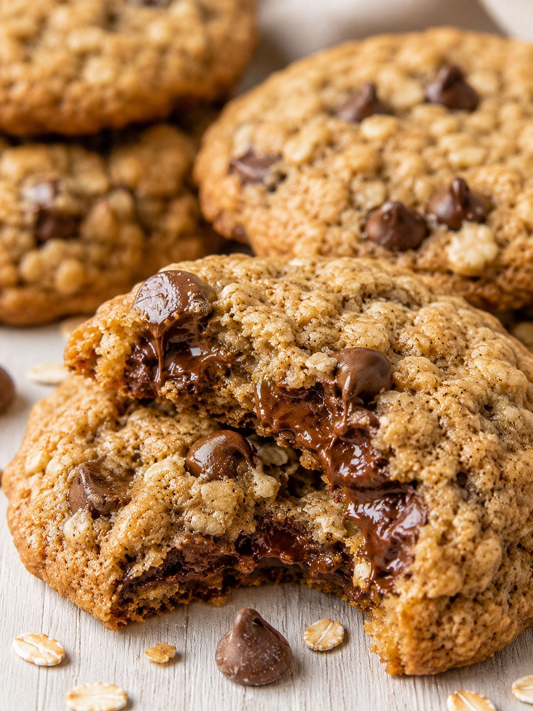 Easy Chocolate Chip Oatmeal Cookies, plated and served