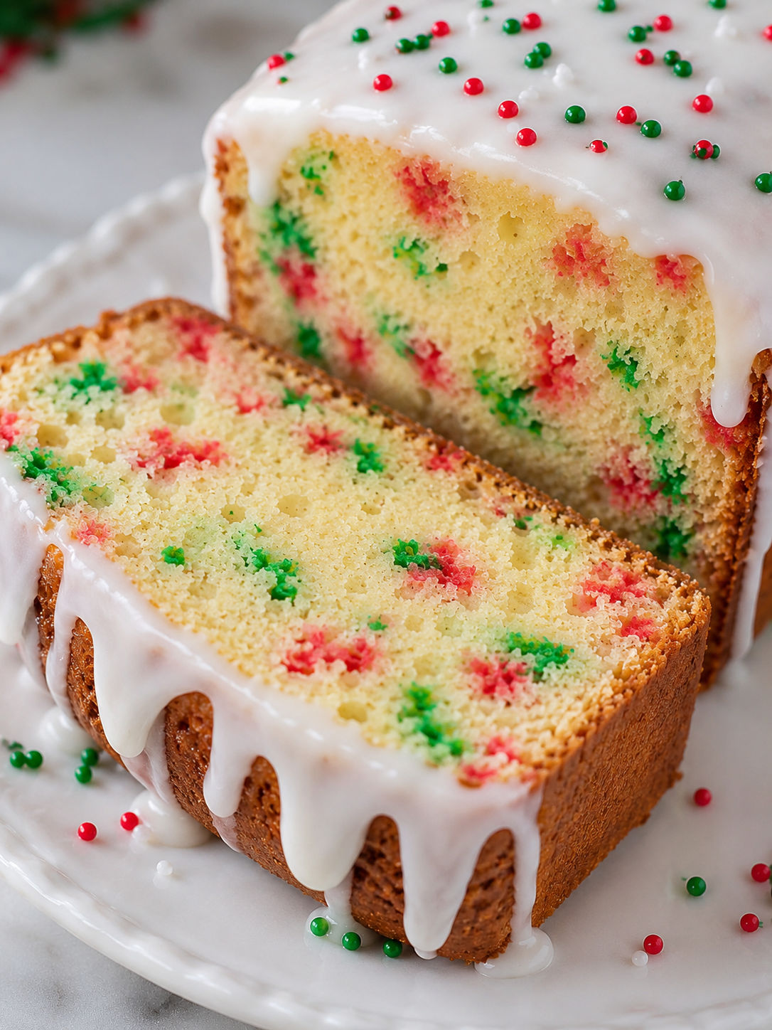 Easy Christmas Funfetti Bread, plated and served