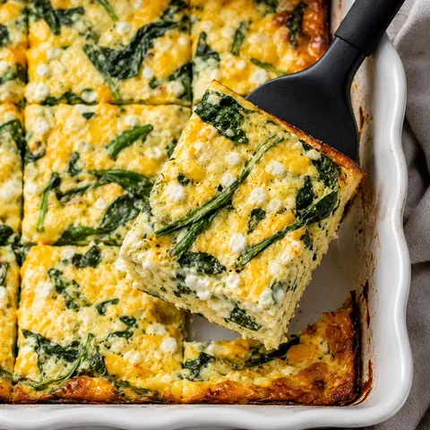 Cottage cheese egg bake with spinach and golden cheesy edges