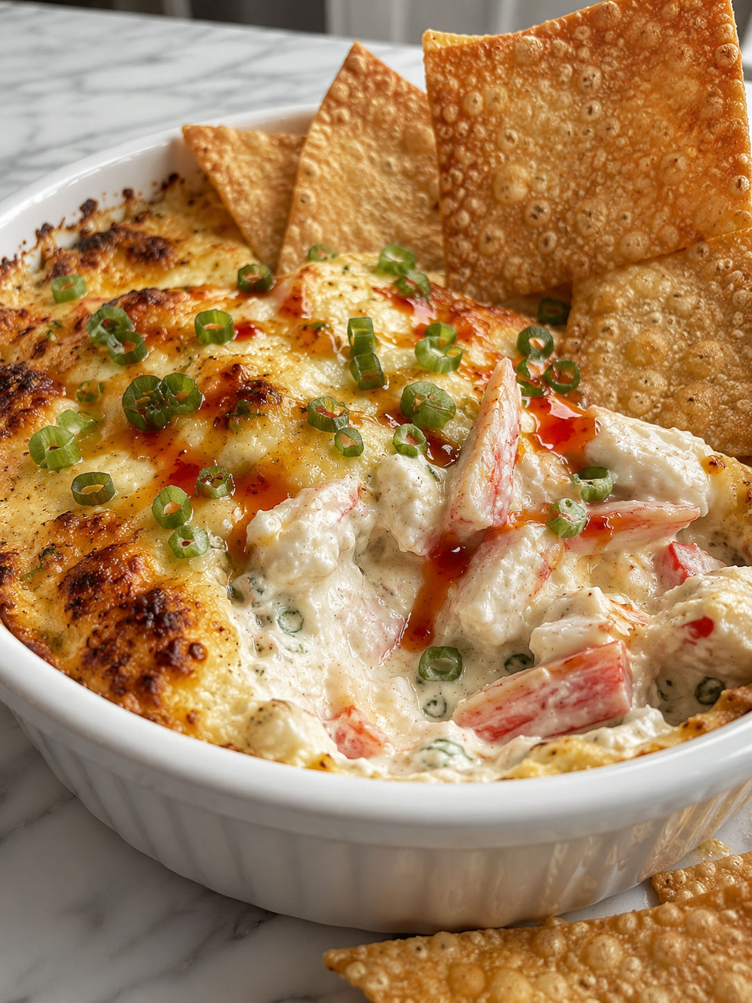 Easy Crab Rangoon Dip, plated and served