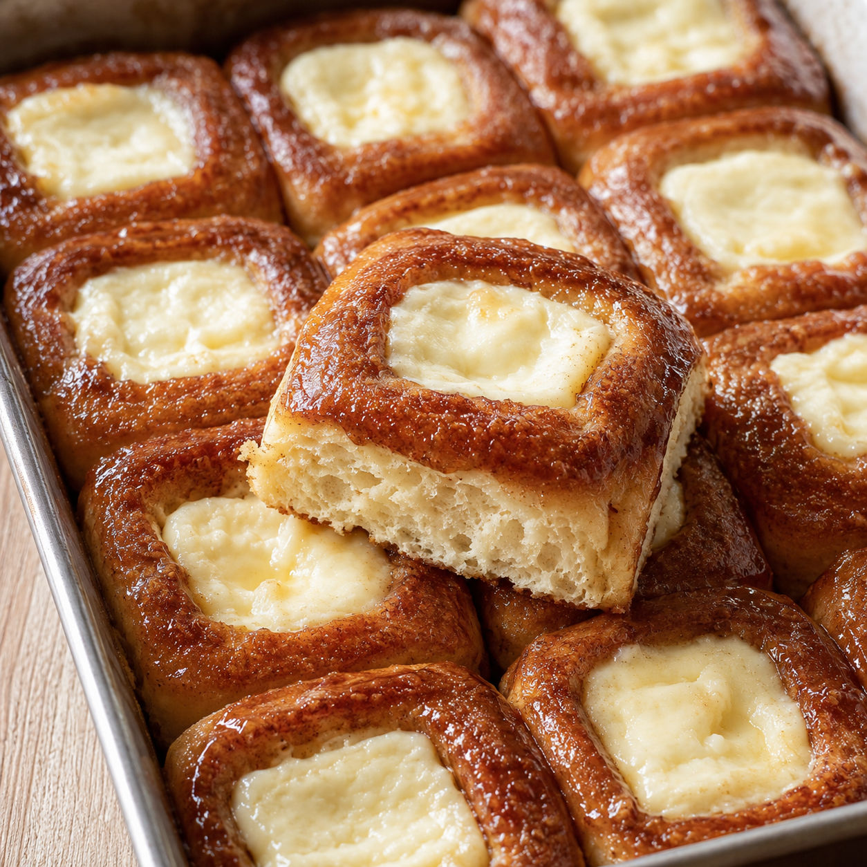 Baked cream cheese danishes in Hawaiian rolls with cinnamon glaze