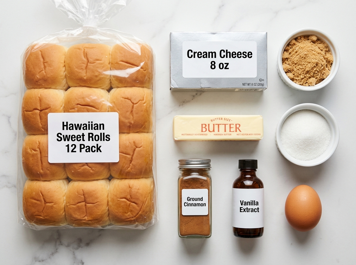 Raw ingredients for cream cheese danishes with Hawaiian rolls