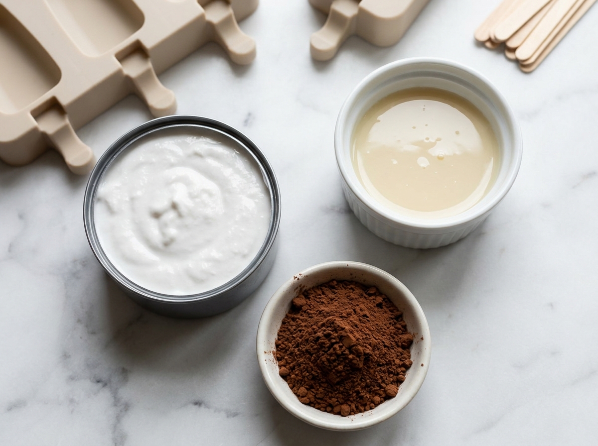 Coconut cream condensed coconut milk and cocoa for chocolate popsicles