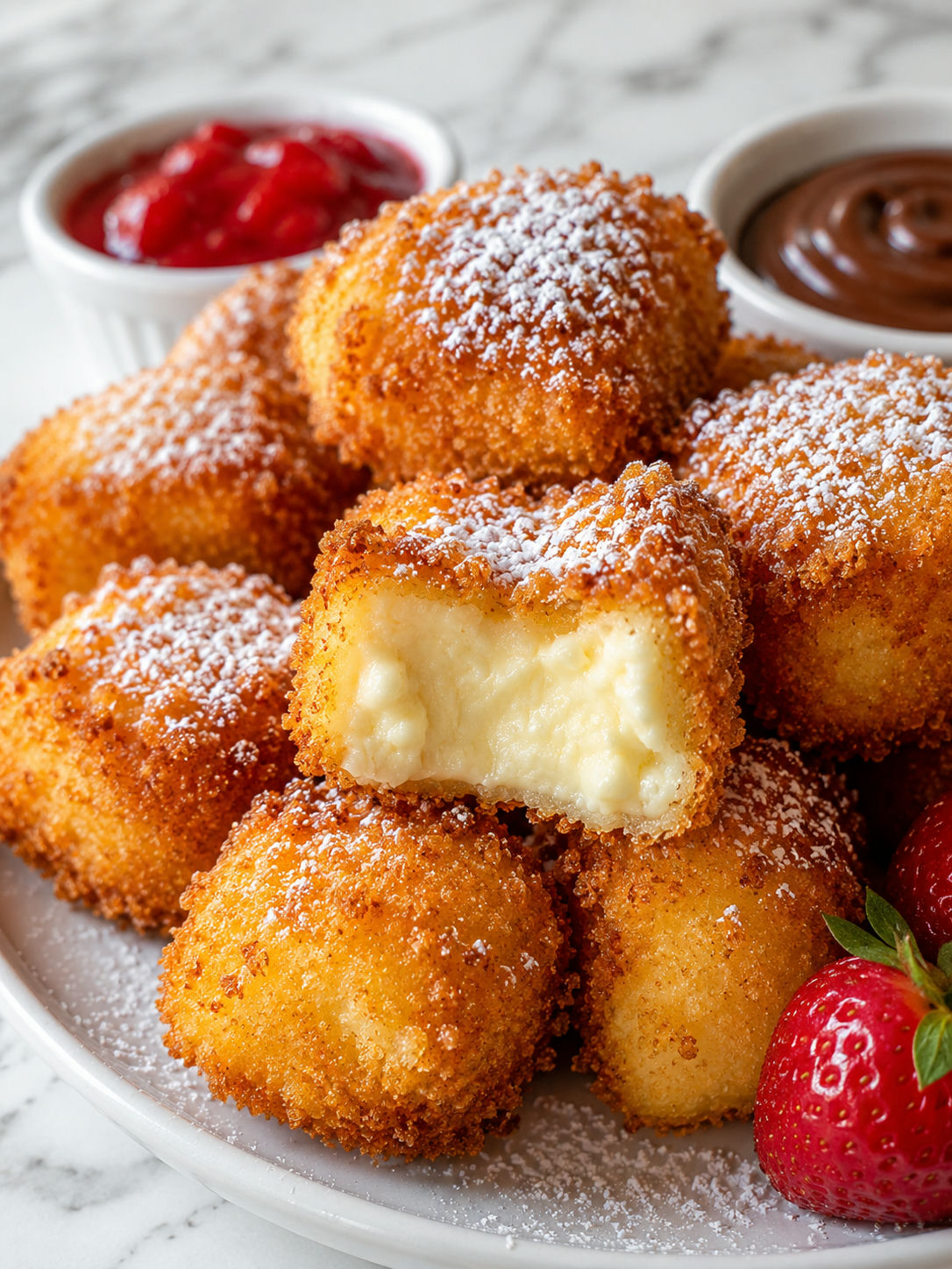 Easy Crispy Golden Cheesecake Bites, plated and served