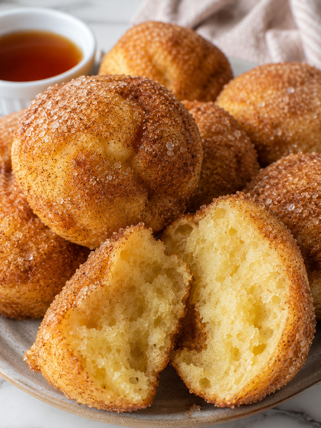 Easy French Toast Cinnamon Sugar Muffins, plated and served