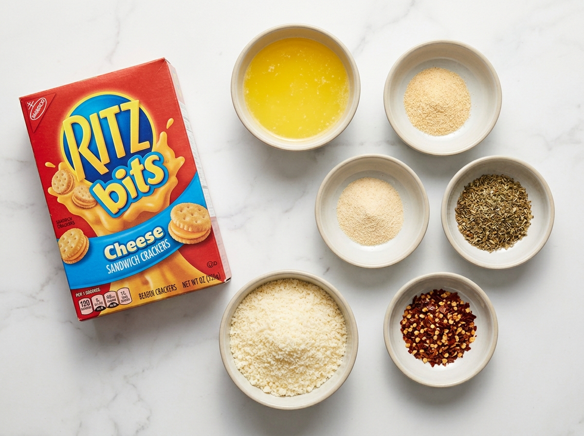 Ingredients for garlic bread Ritz Bits with butter, parmesan, and seasonings