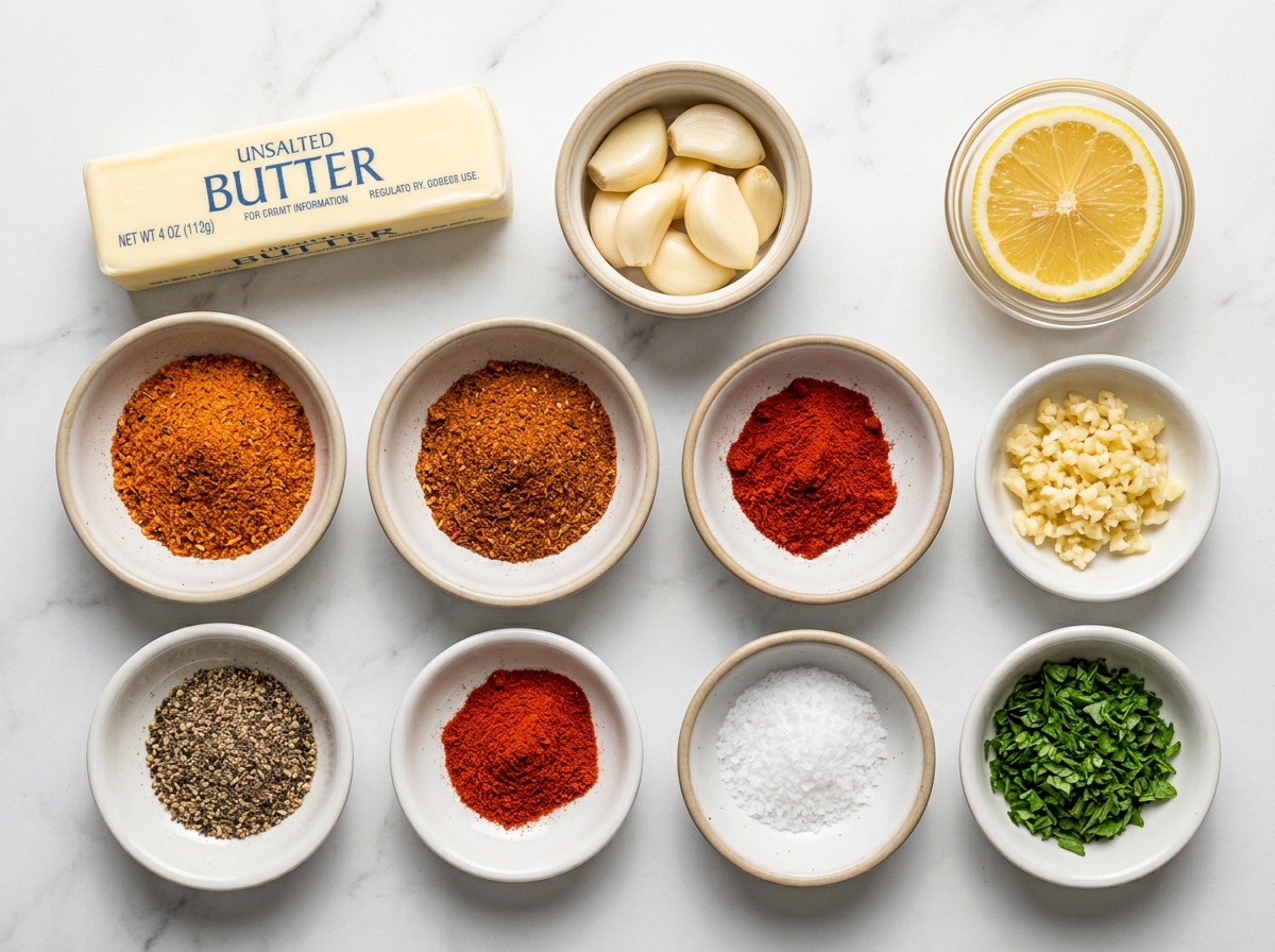 Butter, garlic, lemon, parsley, and spices for seafood boil sauce