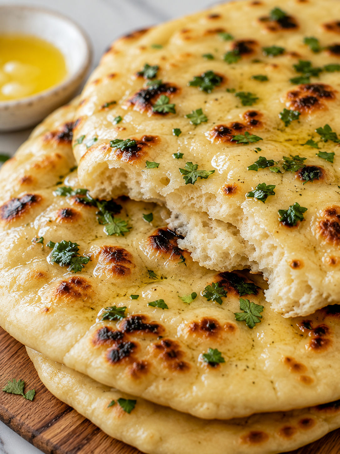Easy Homemade Naan Bread, plated and served