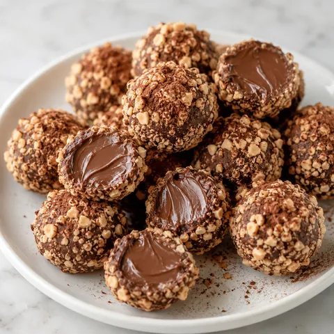 Nutella truffles with chopped hazelnut coating and creamy chocolate centers