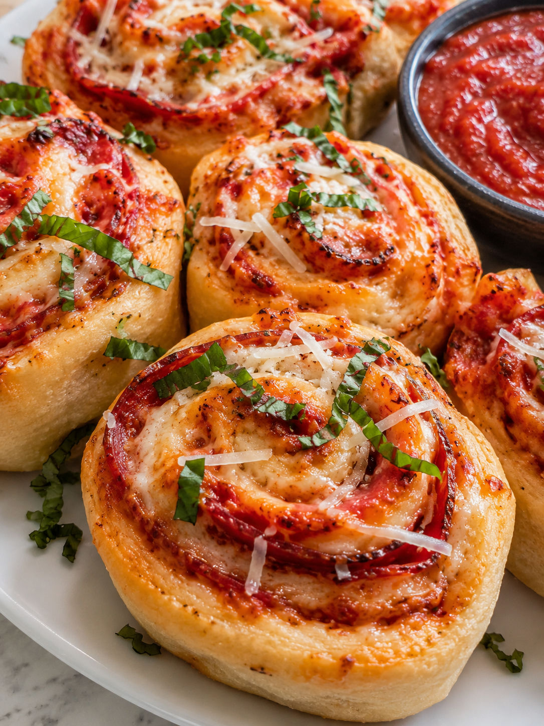 Easy Homemade Pizza Rolls, plated and served