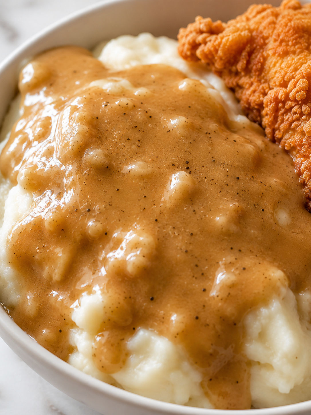Easy KFC-Style Water Gravy, plated and served