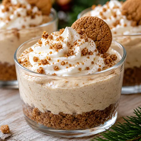 Gingerbread cheesecake cups with whipped cream and cookie crumbs