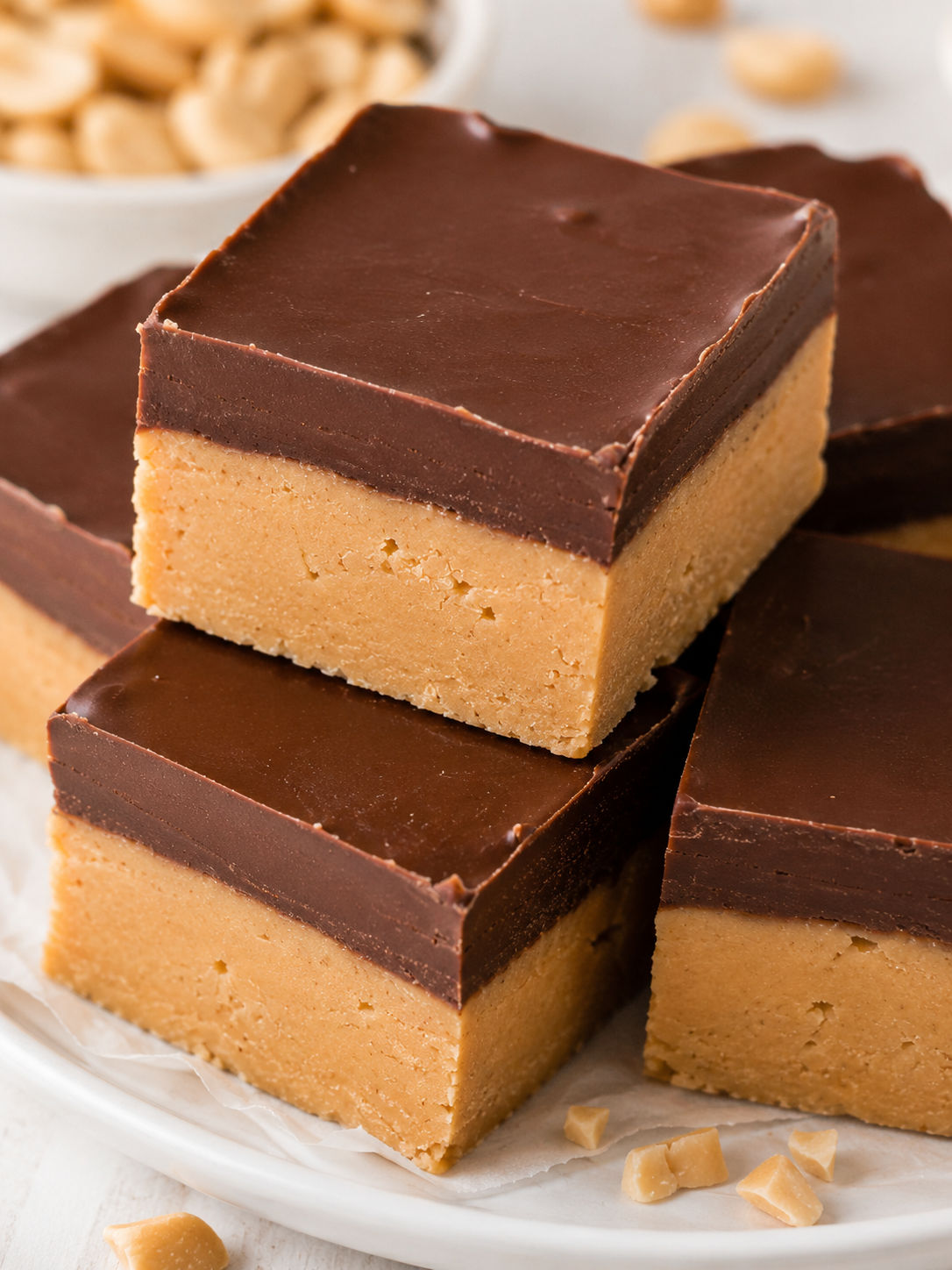 Easy No-Bake Peanut Butter Buckeye Bars, plated and served