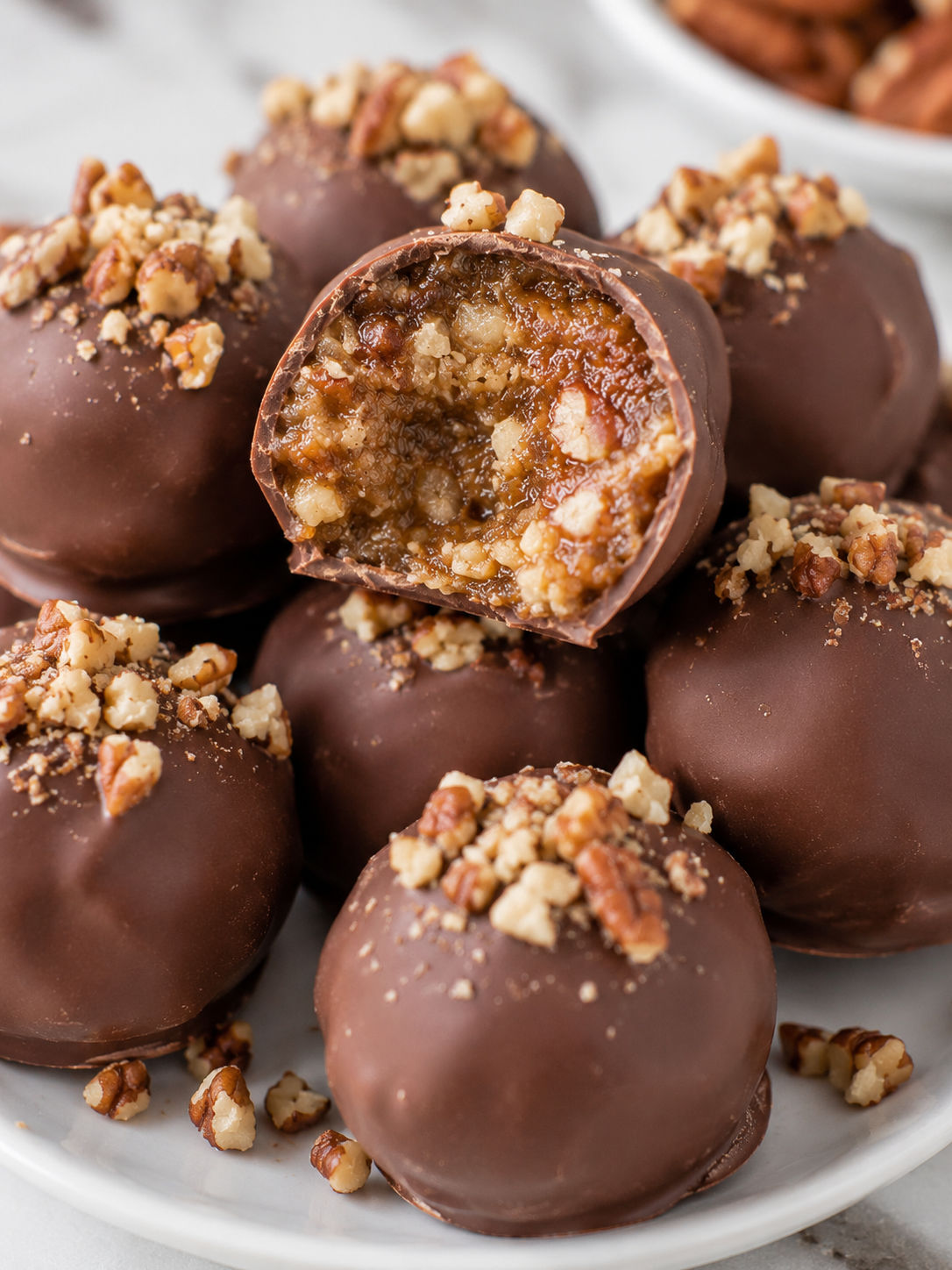 Easy No-Fuss Pecan Pie Balls, plated and served