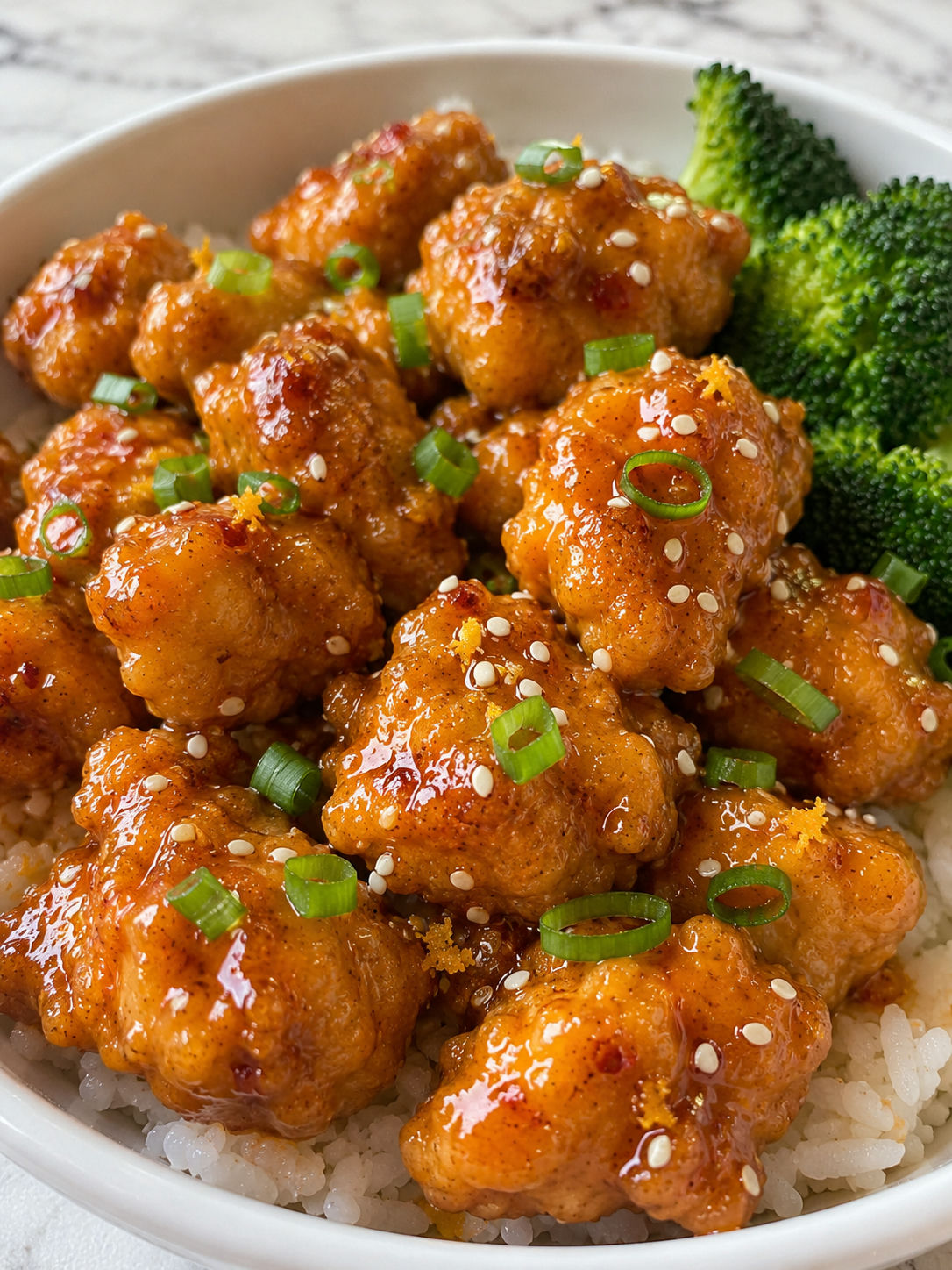 Easy Orange Chicken, plated and served