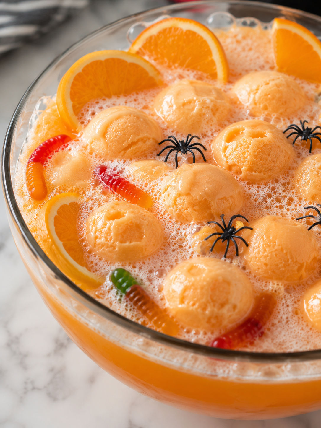 Easy Orange Halloween Punch, plated and served