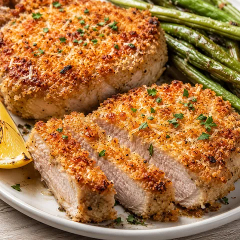 Parmesan baked pork chops with parsley and a crisp golden crust