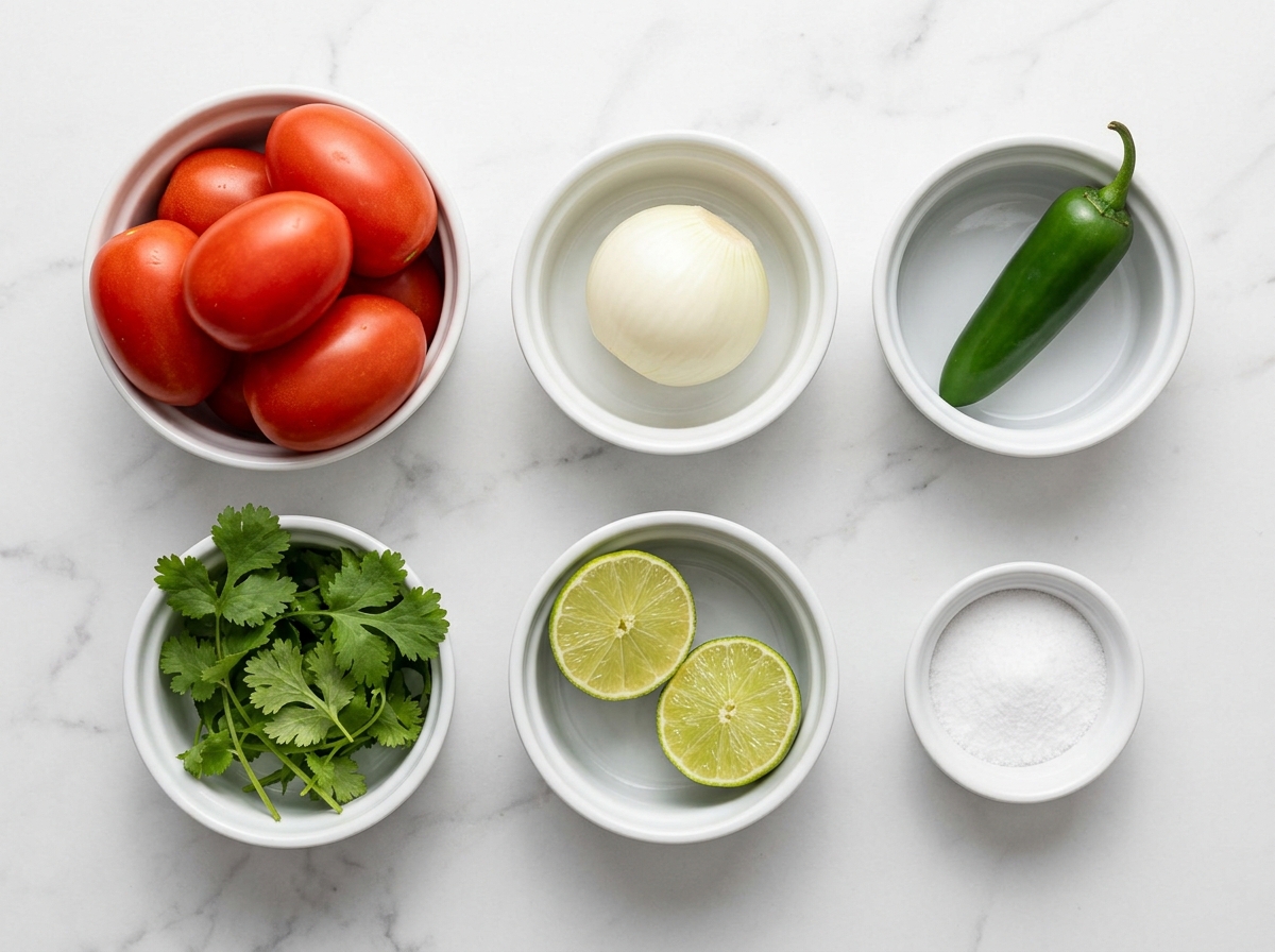 Raw tomatoes, onion, jalapeno, cilantro, lime, and salt for pico de gallo