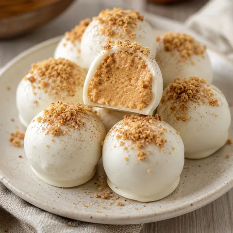 Pumpkin spice truffles with white chocolate and a creamy pumpkin center