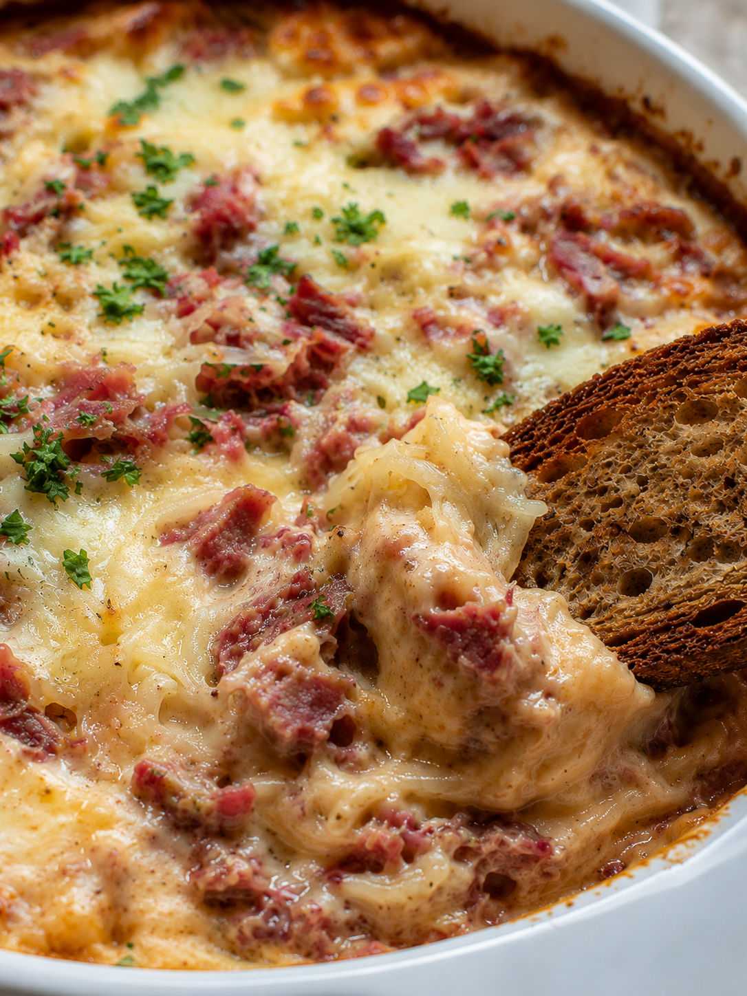 Easy Reuben Dip, plated and served
