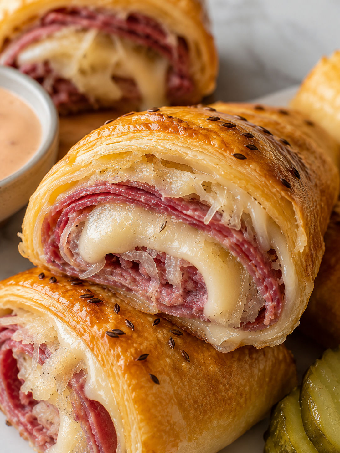 Easy Reuben Roll Ups, plated and served