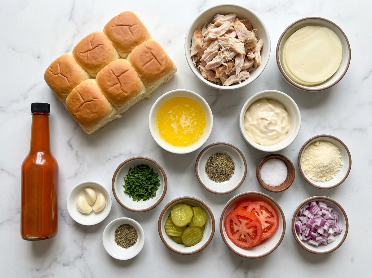 Ingredients for rotisserie chicken sliders with garlic herb butter