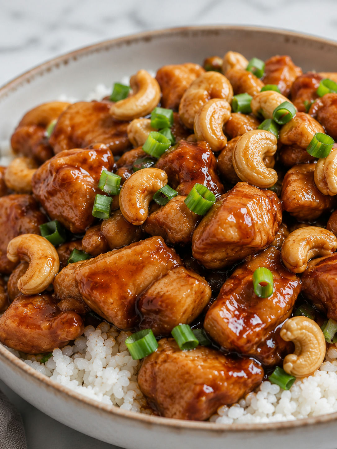 Easy Slow Cooker Cashew Chicken, plated and served