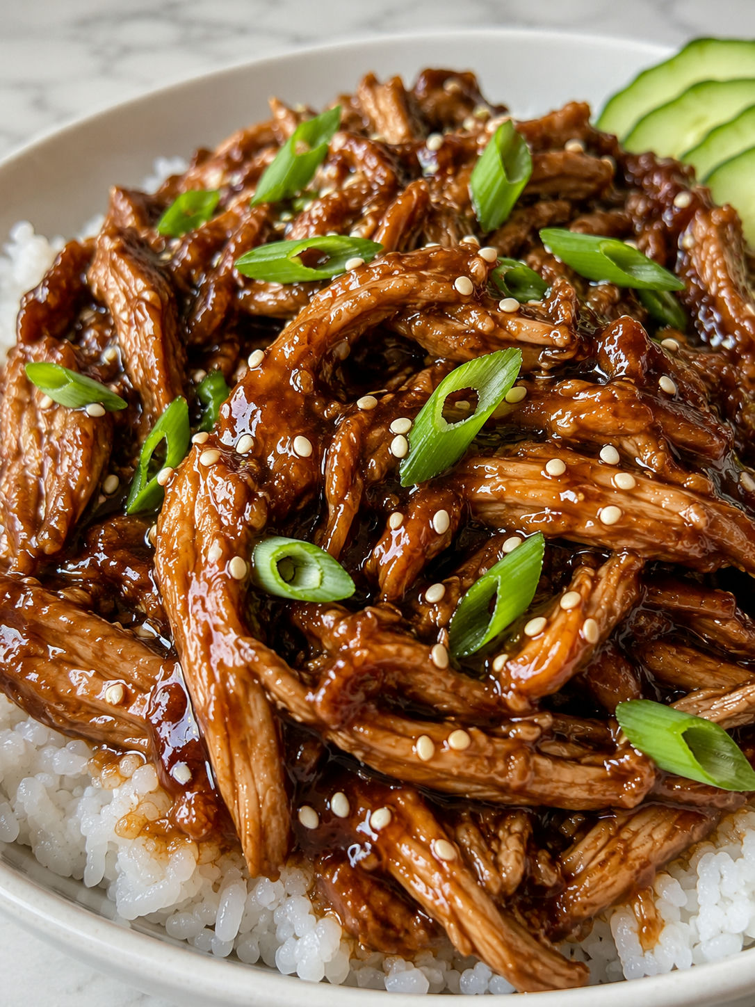 Easy Slow Cooker Korean BBQ Chicken, plated and served