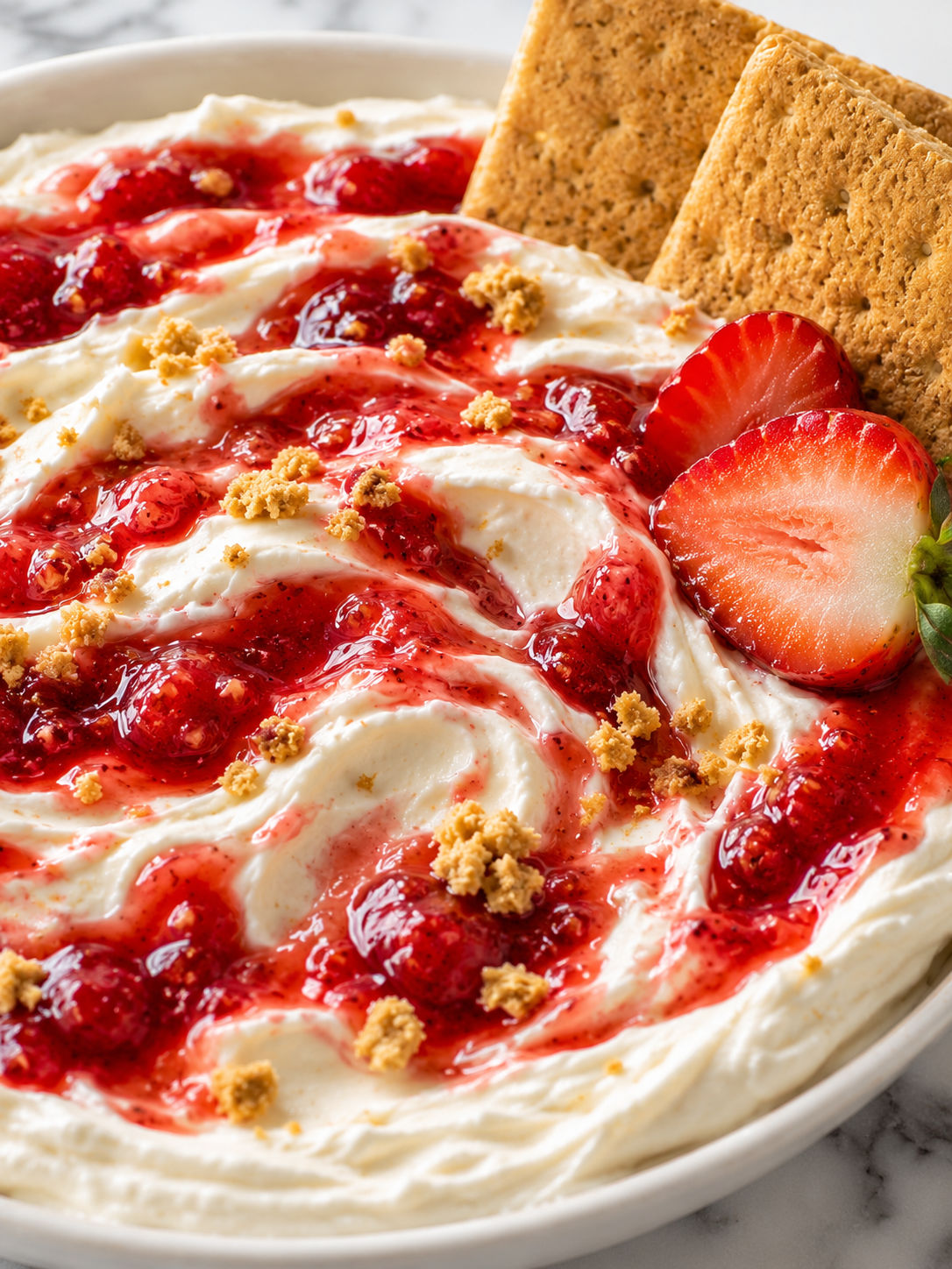 Easy Strawberry Cheesecake Dip, plated and served