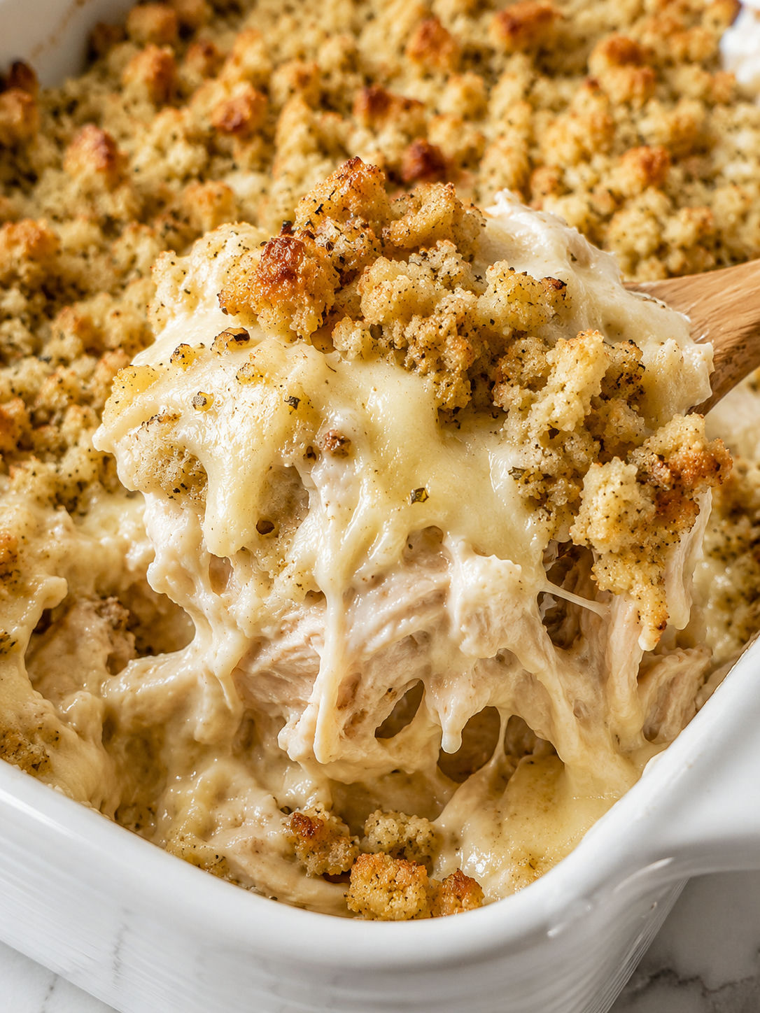 Easy Swiss Chicken Casserole, plated and served