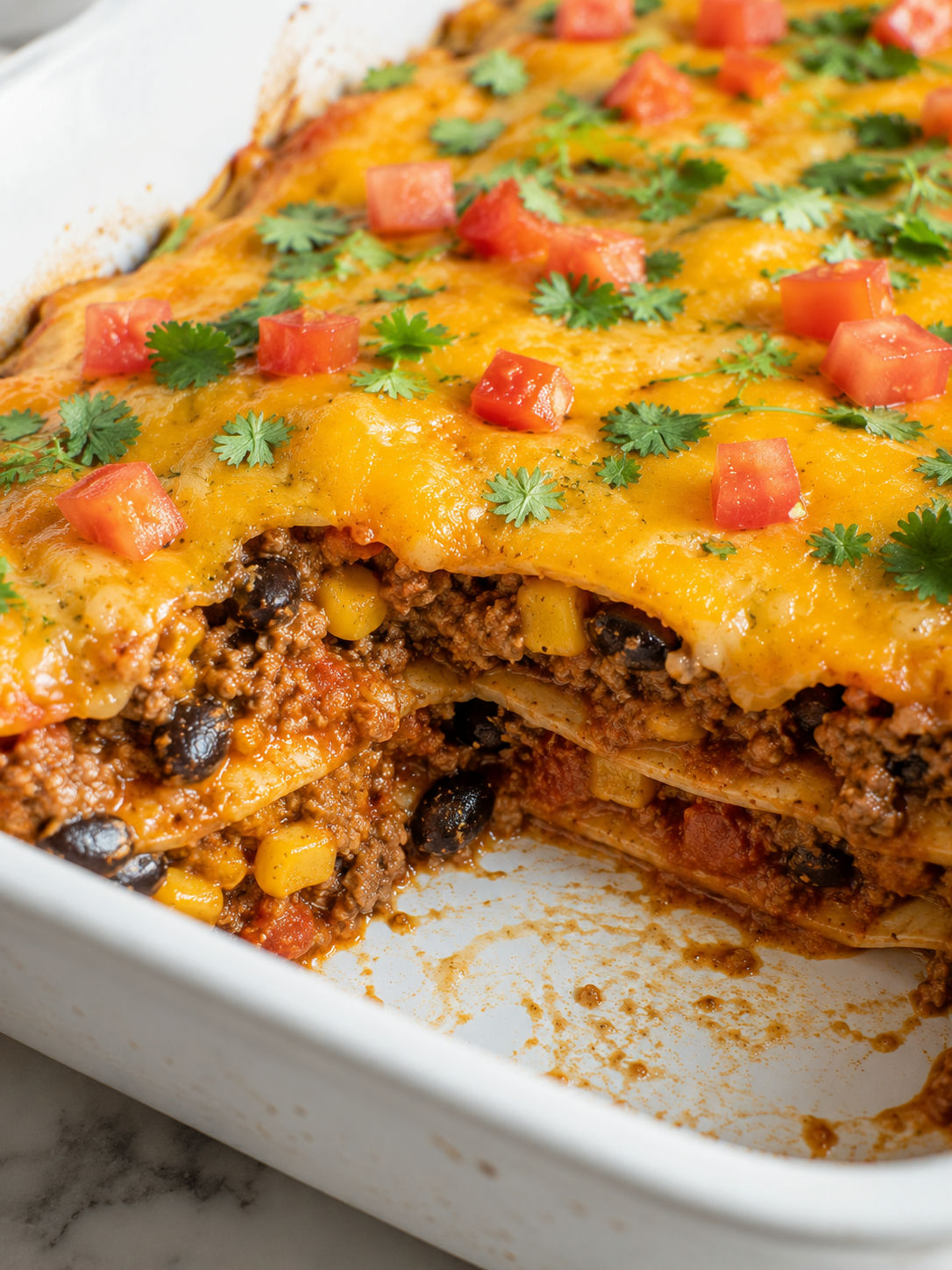 Easy Taco Casserole with Tortillas, plated and served