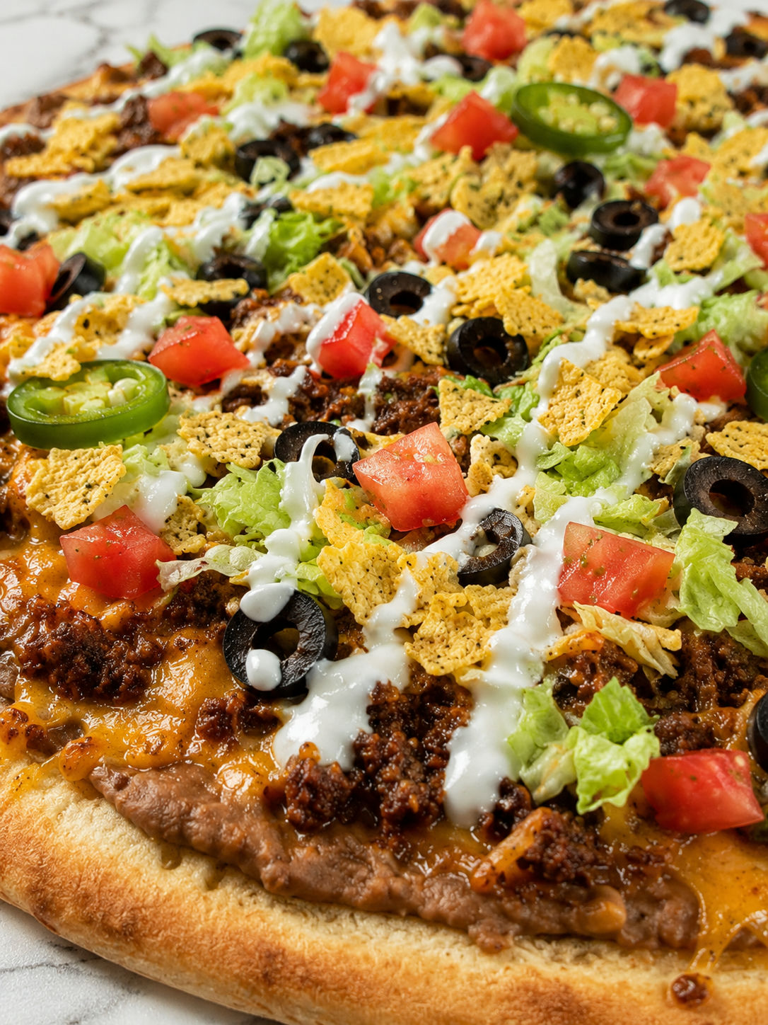 Easy Taco Pizza, plated and served