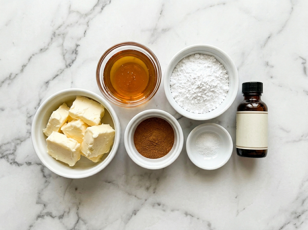 Butter, honey, powdered sugar, cinnamon, salt, and vanilla for honey butter