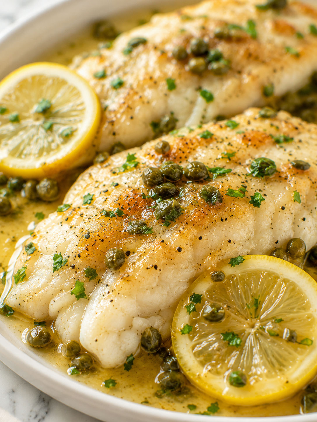 Easy Zesty Lemon Butter Fish Fillet, plated and served