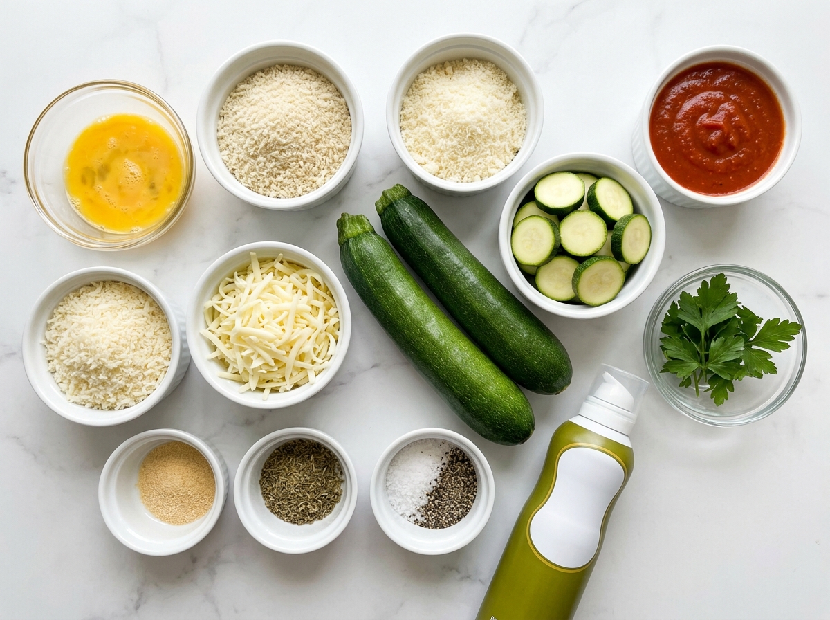Ingredients for zucchini cheese crisps with panko and cheese