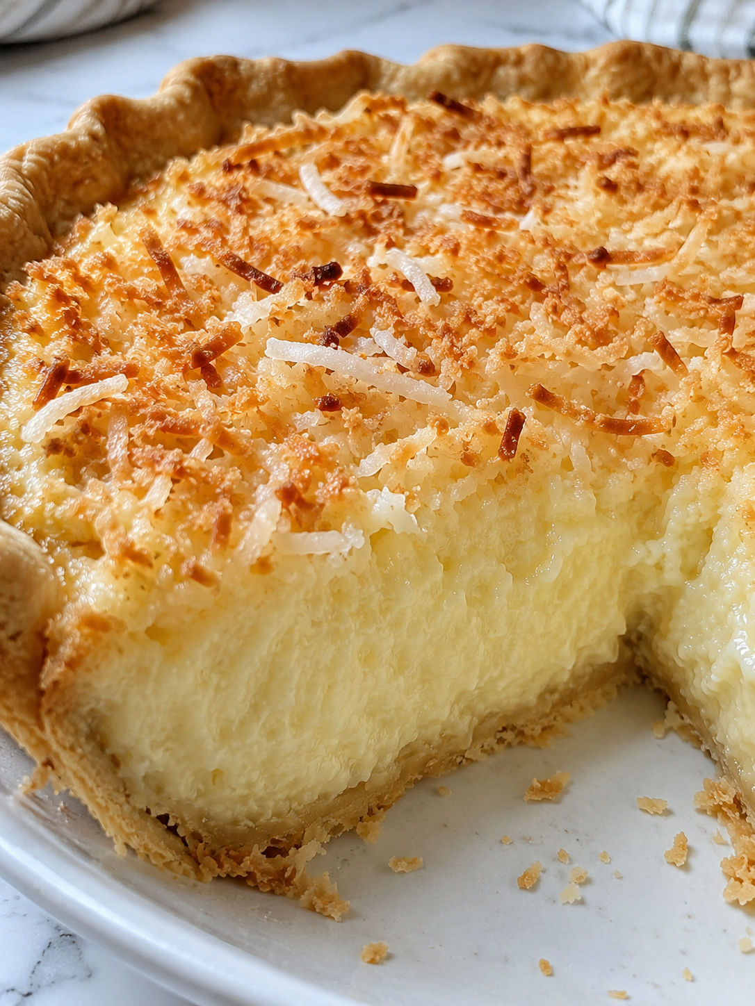 Easy and Delicious Coconut Pie, plated and served