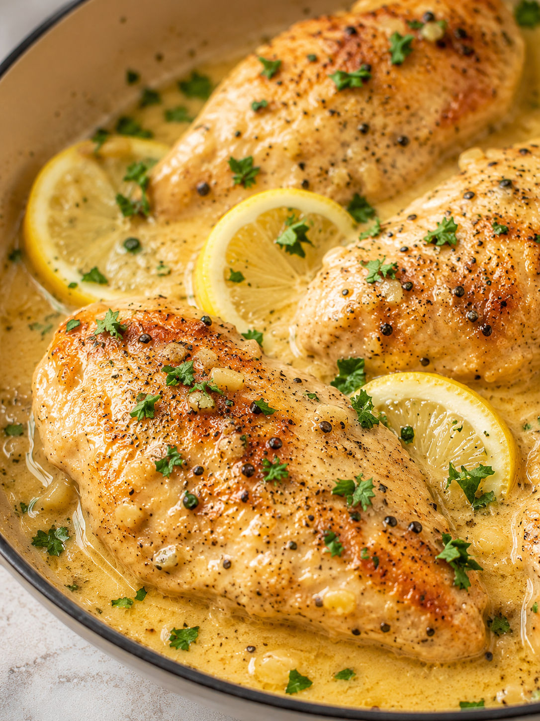 Easy and Delicious Creamy Lemon Garlic Chicken, plated and served