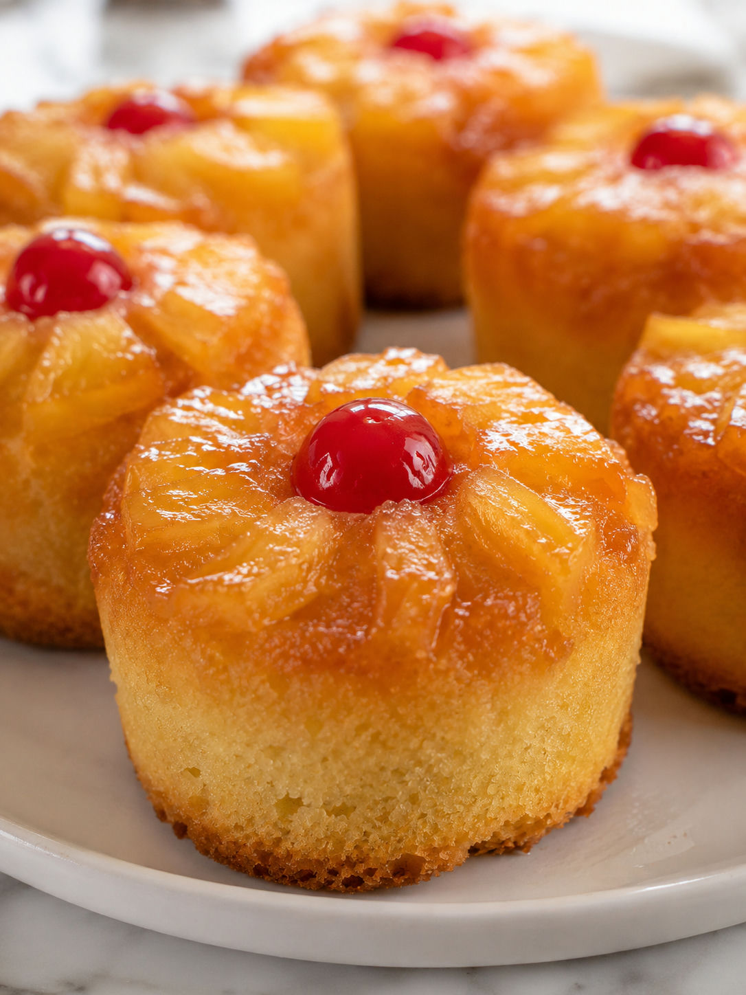 Easy and Delicious Pineapple Upside-Down Cupcakes, plated and served