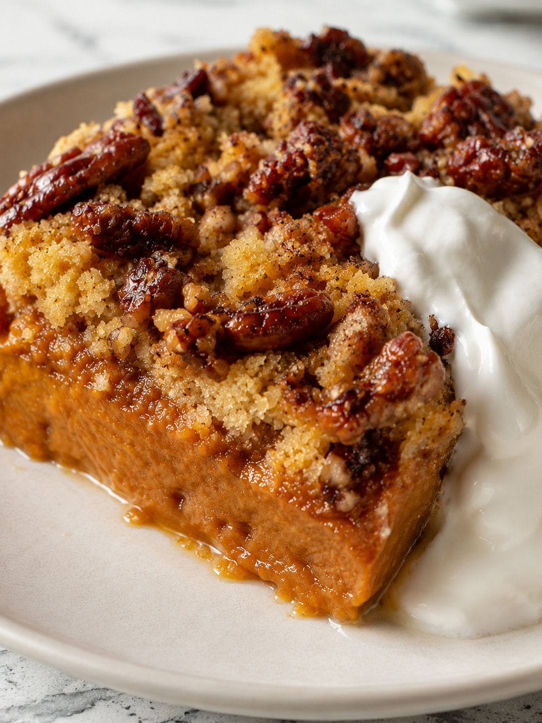 Easy and Delicious Pumpkin Crunch Cake, plated and served