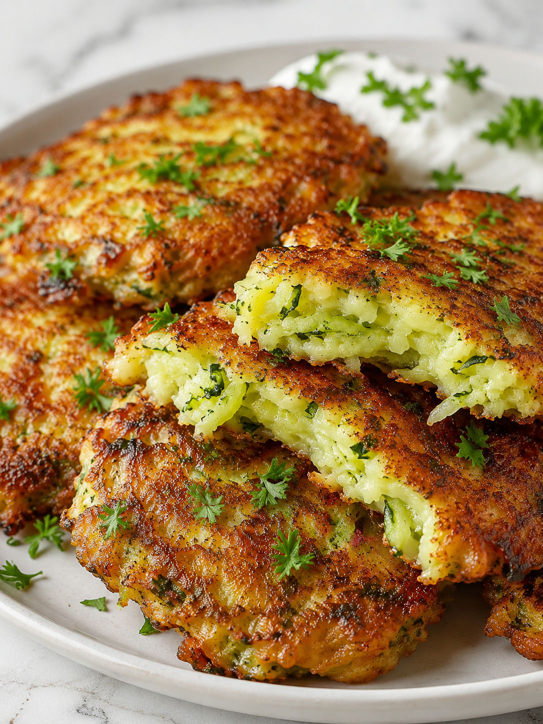 Easy and Delicious Zucchini Patties, plated and served