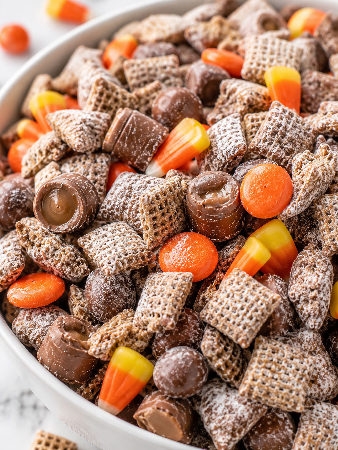 Festive Fall/Halloween Buddy Mix, plated and served