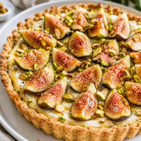 Fig honey pistachio tart with fresh figs and chopped pistachios