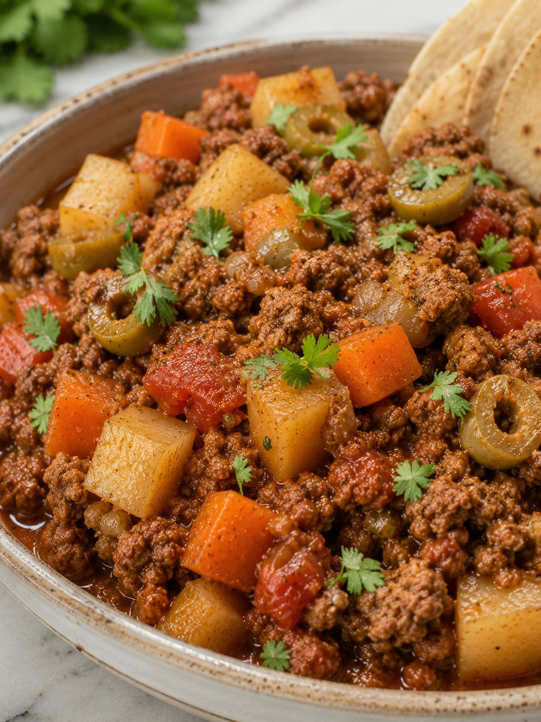 Flavorful Mexican Picadillo, plated and served