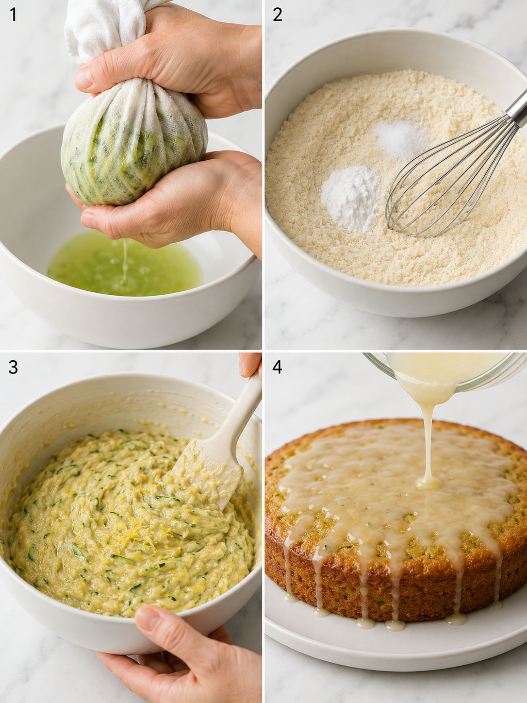 Four steps for making flourless lemon zucchini cake