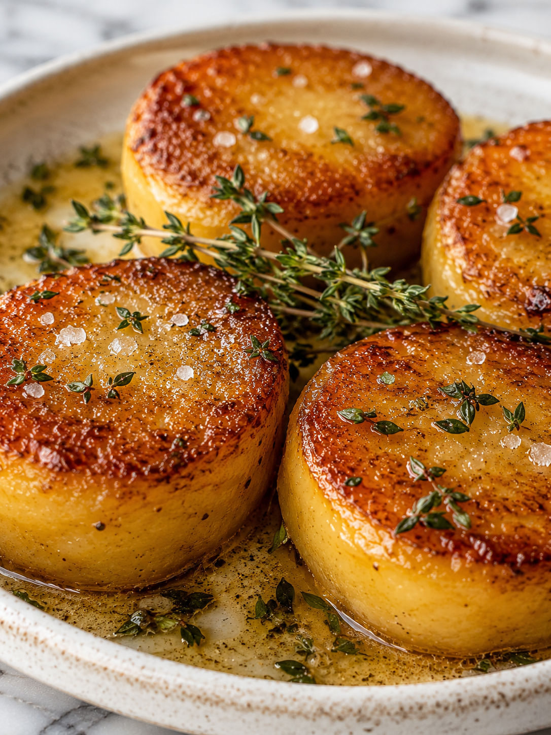 Fondant Potatoes, plated and served