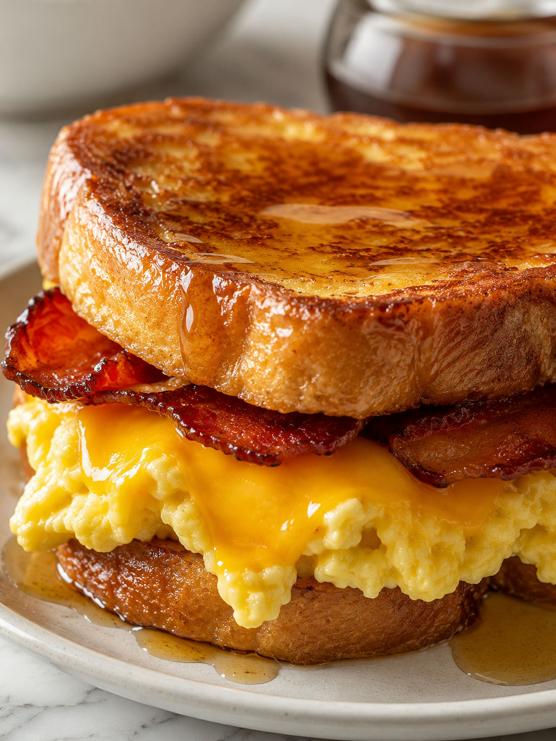French Toast Breakfast Sandwich, plated and served